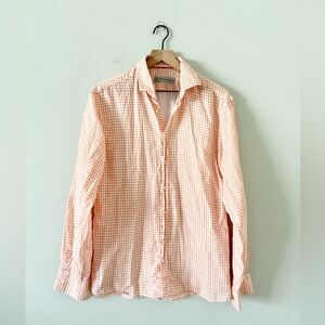 Scott James Cotton Long Sleeve Button Down in Light Orange & White Gingham - M